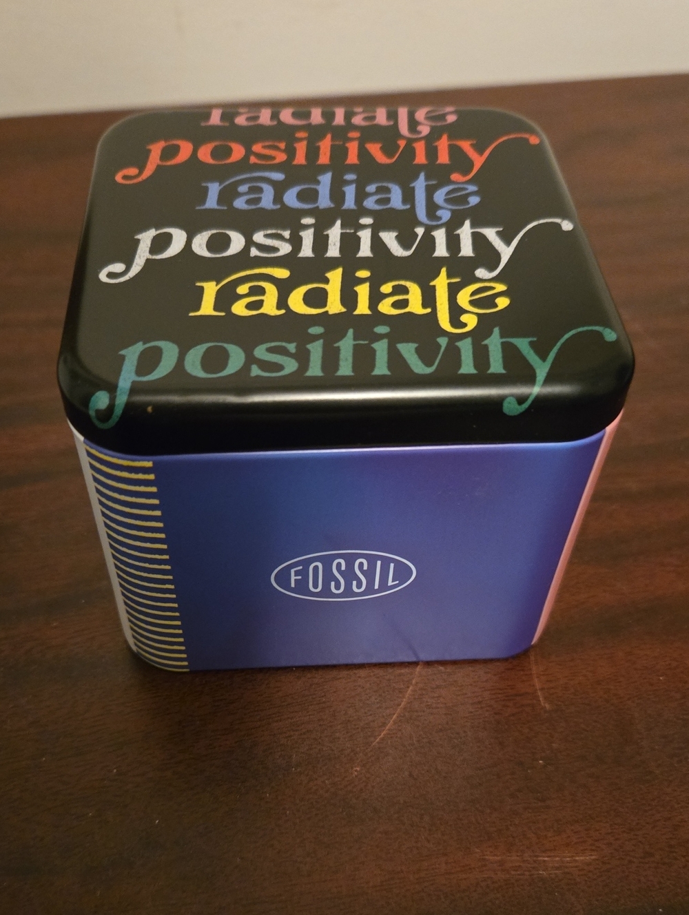 Fossil Radiate Positivity Multicolor Decorative Tin - Blue